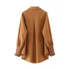 Kantoor dame bruin losse massief kleur zak shirt lange mouw vrouwen oversize blouse top 210421