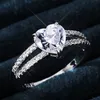 Women Girl Sparkly Zircon Heart Ring Gift for Love Girlfriend Wedding Engagement Jewelry Accessories Size 6-10