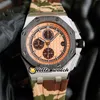 3A 44mm Gents 시계 Miyota Quartz 크로노 그래프 남성 시계 회색 질감 다이얼 2 톤 로즈 골드 PVD 블랙 스틸 케이스 스톱워치 RUB281B