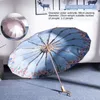 16 K強化防風防風女性の日当たりの良いと雨の傘のファッション木製のハンドルの3つ折りの色のコーティング紫外線太陽