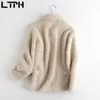 Haute qualité Imitation laine d'agneau couleur unie lâche fausse fourrure manteau femmes veste chaud simple boutonnage Outwear hiver 210427