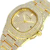 Envío de la gota Diamond Iced Out Watch Hombres HIP HOP Cuarzo Oro Relojes para hombre Top Brand Luxury Steel Reloj masculino Relogio Masculino 210329