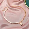 Pendant Necklaces Vintage Stitching Pearl Chain Metal Lock Necklace For Women Fashion OT Buckle Choker Trend Aesthetics Jewelry Wholesale
