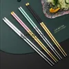 Chopsticks 100Pairs rostfritt stål metall chop pinnar porslin silver guld multicolor bröllopsfest festival leveranser