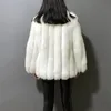 Pelliccia Donna Finta Donna Rf20144 Cappotto Vero Righe Verticali Con Collo Stand Viola Bianco