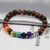 Pulseira de pedra de olho de tigre natural com fios frisados, pulseira de cura com 7 chakras, buda reiki, yoga, joia de oração273c