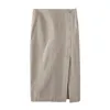 Kaki Straight Knee Längd Split Button Midi Skirt Empire Summer Casual S0072 210514