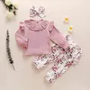 3-24M Spring Autumn Toddler Infant born Baby Girls Clothes Set Flower Pants Ruffles Tops Headband Outfits 210515
