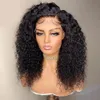 Long Kinky Curly Simulação Humano Cabelo Sintético Peruca dianteira Para As Mulheres Negras 13x4 Perucas Frontais Gluless Resistente ao Calor Seletor Natural