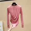 T-shirt Full Solid O Neck T-shirt Spring Fashion All Match aderente donna irregolare Top 210615