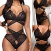 Sexy vrouwen kruis draad draadloze beha zwarte lingerie thong set ondergoed -selling vintage effen kleur damesslipjes