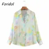 Tie-geverfd Satijn Oversized Blouse Shirts Dames Casual Lange Mouw Button Up Lente Herfst Tops Streetwear Blusa Mujer 210427