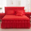 Princesse 1 pièce jupe de lit en dentelle 2 pièces taies d'oreiller literie couvre-lits drap ensemble de couverture rose matelassé volants jupe de lit taies d'oreiller Beddin4399400