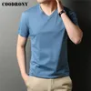 COODRONY Marca di Alta Qualità Estate Fresco Cotone Tee Top Classico Colore Puro Casual Con Scollo A V Manica Corta T Shirt Uomo Abbigliamento C5201S 220224