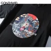 GONTHWID中国の石ライオンプリント街路壁Tシャツ2020メンズ原宿ヒップホップカジュアルストリートティーオスコットンTシャツトップスY0322