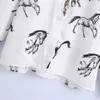 Mulheres Cavalo Impressão Coleira Coleira Cetim Camisa Feminino Manga Longa Blusa Casual Lady Tops Blusas S8162 210317