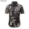 Modezweige drucken Herren Hawaiian Shirts Kurzarm Sommer Baggy Casual Baumwolle Strandhemden Urlaub Party Kleidung Chemise 210522