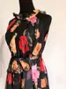 Gül Çiçek Dantelli Yaka Lace Up Sashes Maxi Yumuşak Kız Gevşek Lüks Uzun Elbise Yaz Kolsuz Şifon Tatil Partisi 210421