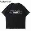 T-shirts Chemises Streetwear Harajuku Japonais Anime Dessin animé Rose Imprimer T-shirts Hip Hop Mode Punk Rock Gothique Casual Tops 210602