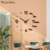 MEISD Grande fai da te Numero 3D Orologio da parete Specchio Adesivo Quarzo Design moderno Orologio Interni Decorazioni per la casa Horloge Nero 210325