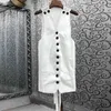 Weiße Patchwork-Bowknot-Weste für Frauen mit V-Ausschnitt, ärmellos, lässig, locker, langer Mantel, weibliche Modekleidung 210524