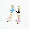 MrHuang 10st Cute Fairy Tale Alice Princess Emalj Charms Gold Tone Pendant DIY Bracelet Floating Charms