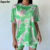 Casual Tie Dye Summer T Shirt And Shorts Two Piece Set Women Oversized Tee Slim Track Suit Outfits Femme 210510