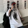 Herr t-shirts t-shirt unisex kortärmad trend all-match harajuku hong kong stil o-hals mörk svart hål graffiti 2022 sommar streetwear