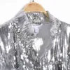 Femmes Gland Sequin Veste Automne Hiver Streewear Rock BF Rétro À Manches Longues Argent Réfléchissant Femmes Outwear Tops 220105