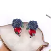 Fashion Green Leaf Heart and Red Rose Flower Luxury Earring Dangle 210317234s