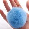 2021 Multi Färg Rosa Kanin Fur Ball Hem Keychain Bag Plush Car Key Holder Hänge för kvinnor Smycken Nyckelringar RRD11745