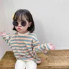 Autumn baby girls long sleeve loose striped sweatshirts Kids cotton 3 colors all-match Tops 210508