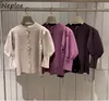 Neploe Japanese Style O-Neck Slim Fit Sweater Chic Exquisite Button Solid Färg Top Sweet Puff Sleeve Stickade Cardigans 210423