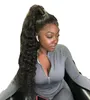 Drawstring Ponytail Blonde Human Hair Loose Body Wave Curly Straight Long Ponytails Hair-Extensions with Wrap Around (18 inches 140g)