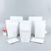 Witte kraftpapier-staande zakken Aluminiumfolie Plastic Mylar Vochtbestendig zakje voor droge kruidenbloemen Koekjes Thee Koffie Snack Zaden Snoepopslag Universele verpakking