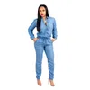 Kobiety Jumpsuits Rompers Vintage Dżinsy Plus Dżinsy Zamknij kołnierz Bandage Bandage Dżins Bodysuits Combinaison S-3xl