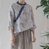 Johnature vrouwen Chinese stijl lange mouwen shirts stand print floral blouses lente knop linnen tops vintage vrouwelijke shirts 210521
