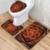 3 unids/set de alfombrillas de baño de flores Vintage, alfombra antideslizante, felpudo, cubierta de baño, alfombrilla de asiento de inodoro, alfombra de baño, accesorios para inodoro 211109