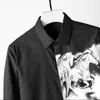 코튼 망 셔츠 고급 말 인쇄 긴 소매 드레스 플러스 사이즈 4XL 단단한 색상 슬림 맞춤 남성 캐주얼