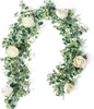 Konstgjord krans med vitrosa peony vinstockar eukalyptussträngar för bröllopsfödelsedagsfest hem trädgård dekoration