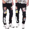 Homens Calças De Jeans Pretas Calças Denim Mens Streetwear Imprimir Esqueleto High Wasit Slim Lápis Macacões 210723