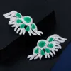 Adorável Anjo Asas 4,5 Cm Zircônia Cúbica Verde Cristal Pedra Longa Stud Brinco Luxo Designer Mulheres Jóias CZ015 210714