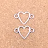 150pcs Antique Silver Bronze Plated heart connector Charms Pendant DIY Necklace Bracelet Bangle Findings 16*24mm