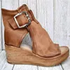 Sandales MCCKLE femmes compensées couleur unie Peep orteil plate-forme chaussures dames rétro boucle sangle évider femmes femme