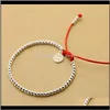 Urok bransolety biżuterii s925 szterling sier koraliki bransoletka ręcznie robiona Lucky Red Rope Bangle Njewelry DFF0550 Drop dostawa 2021 P4MHI