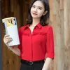 Yarım Kollu Gömlek Kadın Şifon Yaz Yeni Moda Mizaç Örgün Bluzlar Ofis Bayanlar Artı Boyutu Çalışma Tops 210323