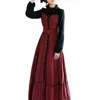 Vintage vermelho manta mulheres longas vestir primavera conjunto falso vestidos de manga completa tornozelo-comprimento da noite festa elegante vestidos 210603