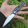 High Quality Ball Bearing Flipper Folding Knife D2 Satin Blade Carbon Fiber + Steel Sheet Handle Outdoor EDC Pocket Knives