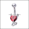 Navel Bell Button Rings Monili per il corpo Commercio all'ingrosso Sexy Love Heart Piercing al ventre Zircon Crystal Women Medical Stainless Drop Delivery 2021 Jc