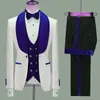 Nova chegada floral masculino terno fino ajuste casamento smoking azul marinho veludo lapela noivo ternos de festa traje homme padrinho blazer226d